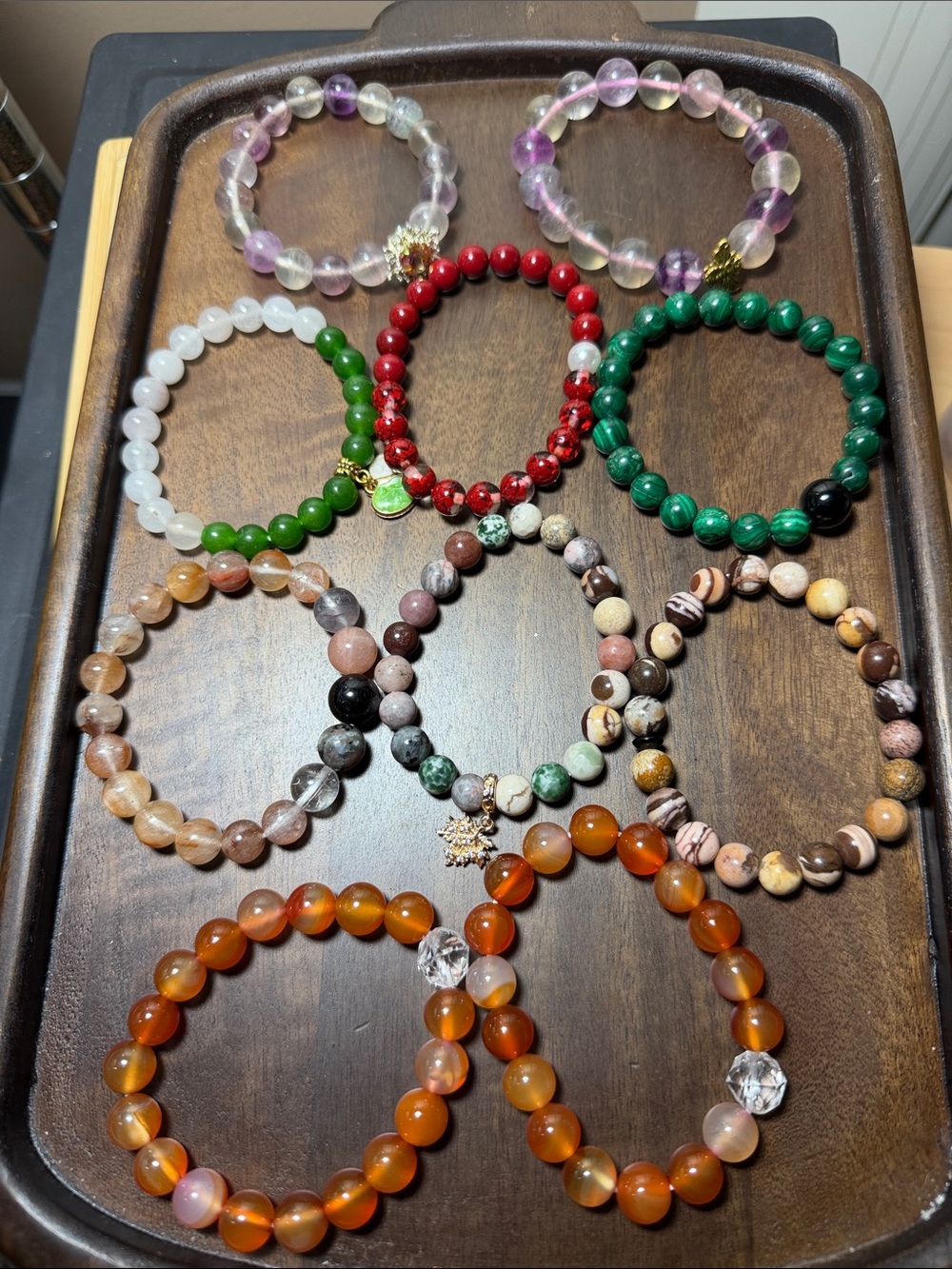 Assorted all natural Crystal beads stretch bracelet 6-6.5 inches lot of 10